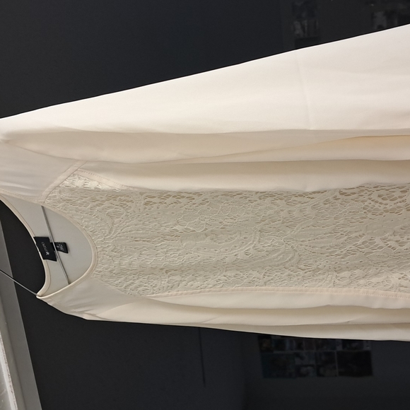 AB Studio Cream Lace Sheer Bell Sleeve Tunic Blouse M - Picture 2 of 5